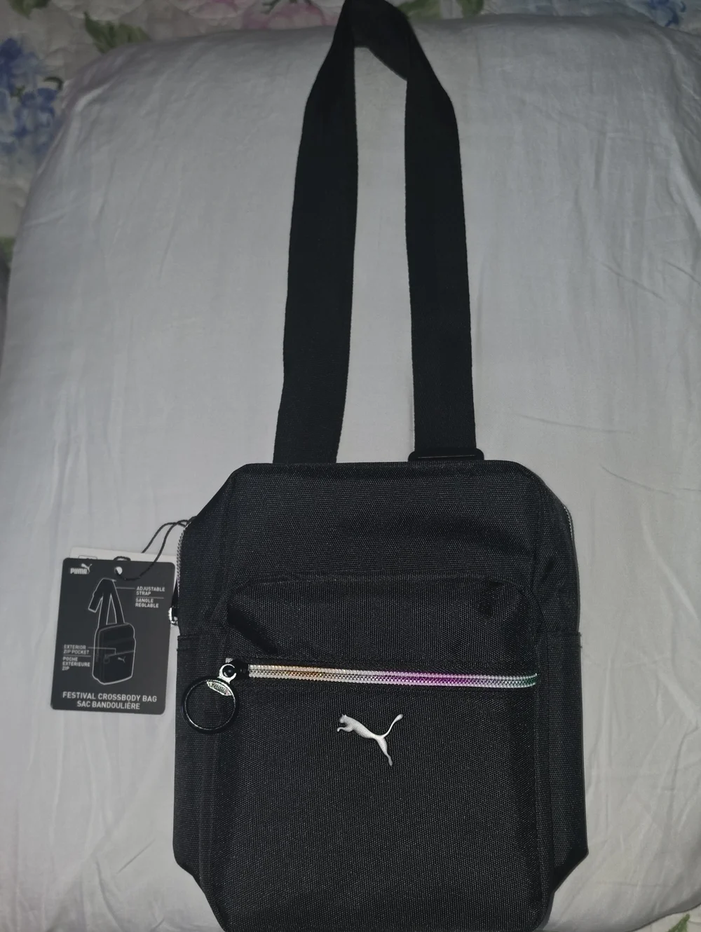Puma Black Crossbody Messenger Bag with Iridescent Zipper